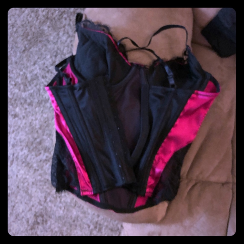 Pink and black corset